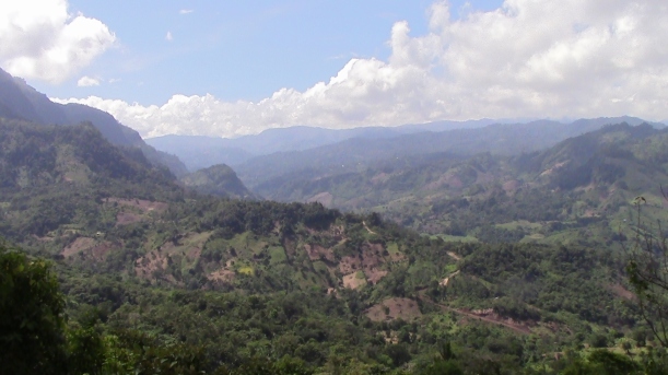 View from La Tejera, Rio Blanco, out toward La Vega, the valley that contains the Rio Gualcarque and the crops that sustain the community